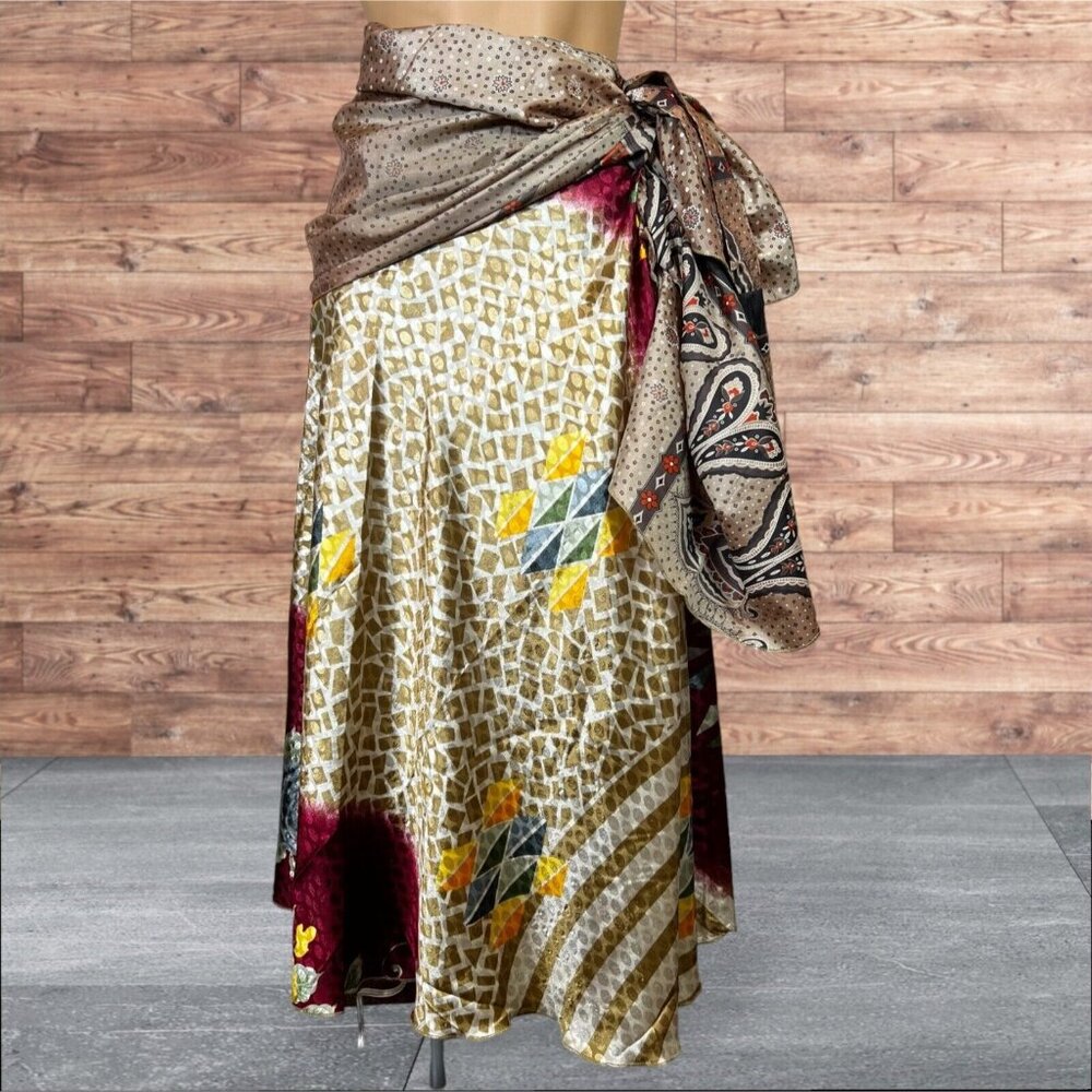 Boho Wrap Skirt Double Layer Sari One Size Multi Wear 36 Travel Festival Hippie - Picture 3 of 6
